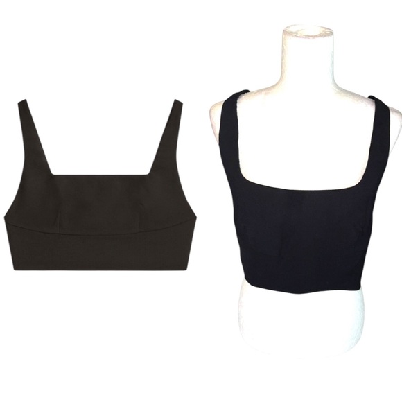 NWT Massimo Dutti Black Crepe Square Neck Low Back Cropped Corset Top - L